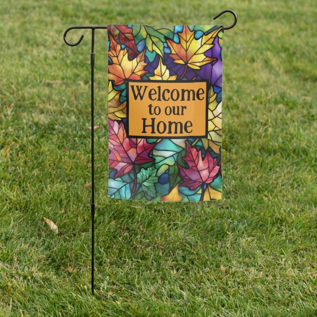 Fall Stained Glass Leaf Design Garden Flag (In SItu)