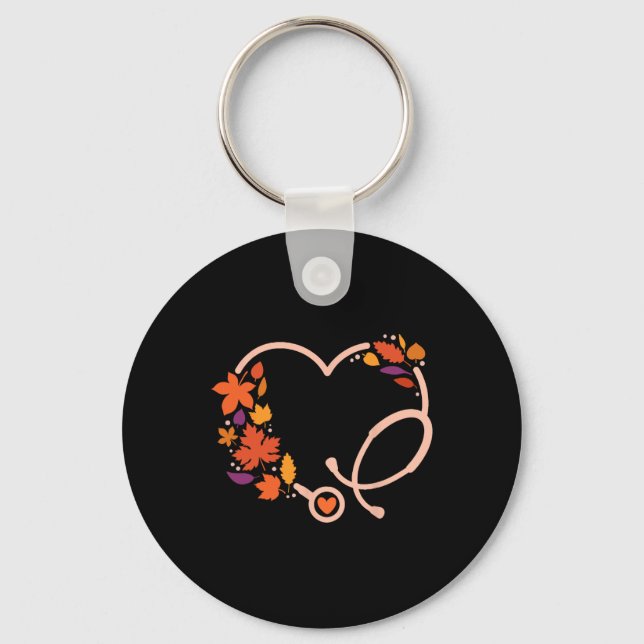 Fall Stethoscope Nurse Thanksgiving Nursing Autumn Keychain (Front)