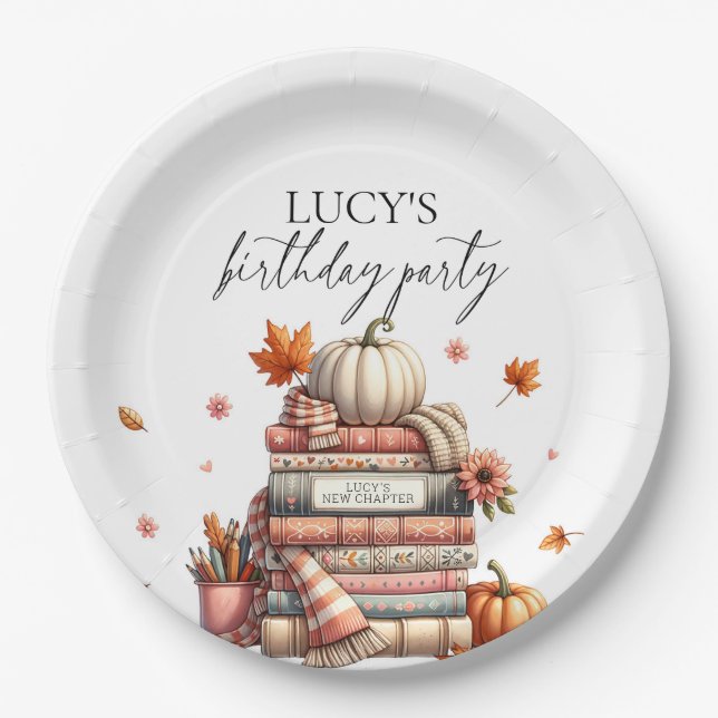 Fall Storybook Chapter One Autumn Birthday Party Paper Plates (Front)