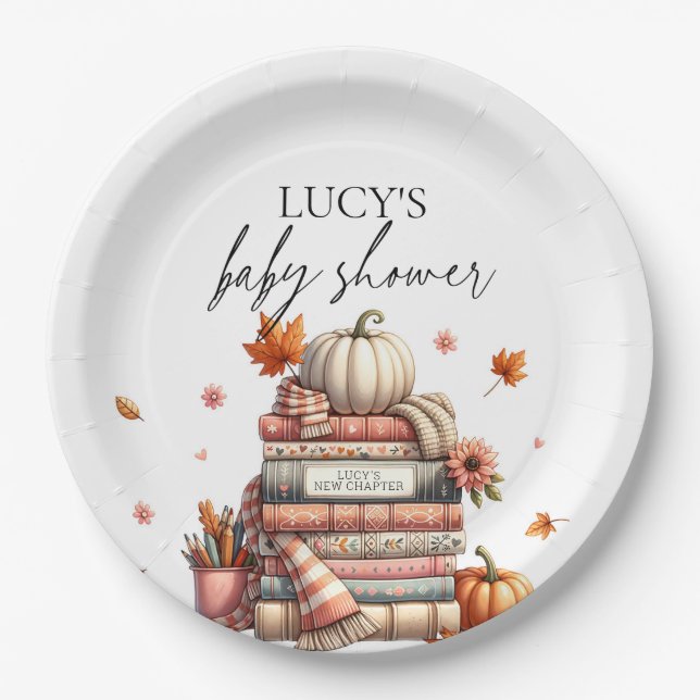 Fall Storybook New Chapter Autumn Baby Shower Paper Plates (Front)