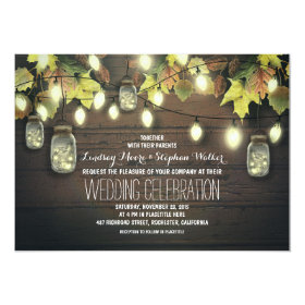 Fall String Lights and Mason Jars Rustic Wedding Card