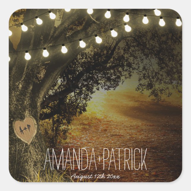 Fall String Lights Oak Tree Wedding Favors Seals (Front)