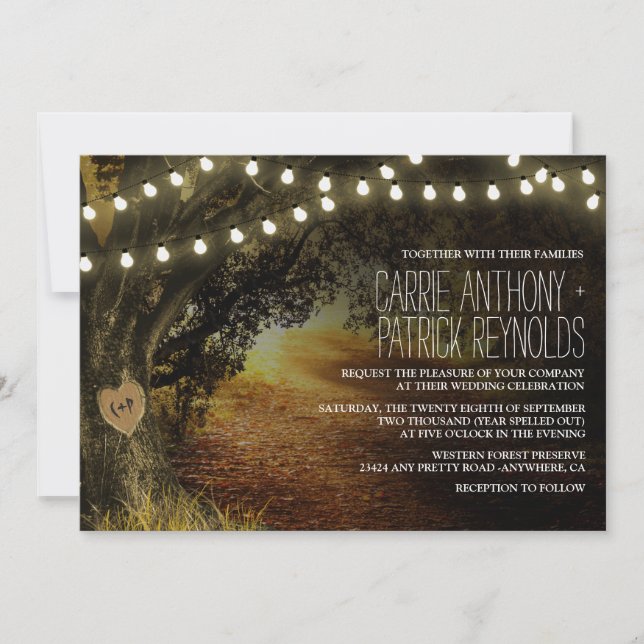 Fall String Lights Oak Tree Wedding Invitations (Front)