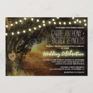Fall String Lights Oak Tree Wedding Invitations