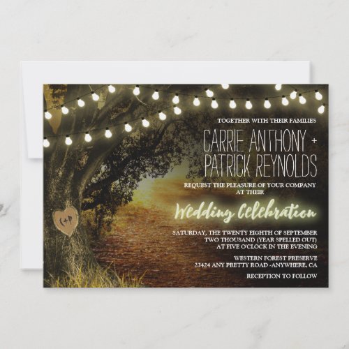 Fall String Lights Oak Tree Wedding Invitations