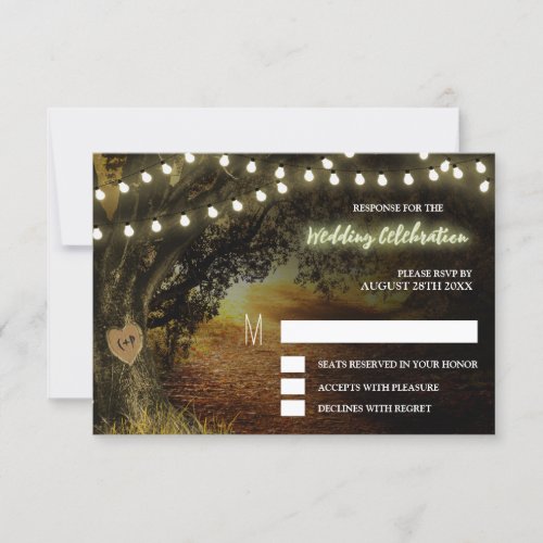 Fall String Lights Oak Tree Wedding RSVP Cards