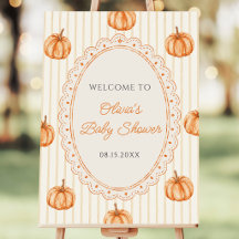 Fall Stripes Little Pumpkin Baby Shower Party Sign
