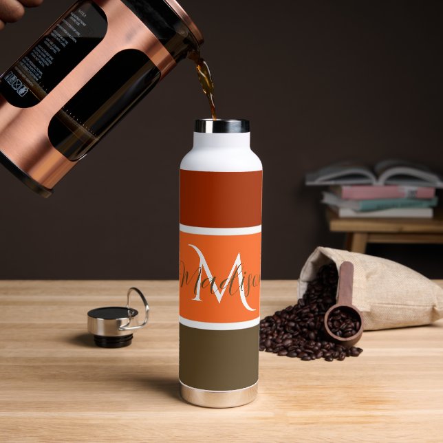 Fall stripes personalized  water bottle (Coffee)