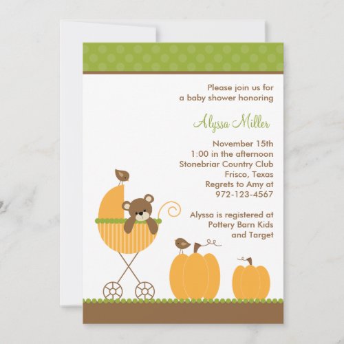 Fall Stroller Baby Shower Invitations
