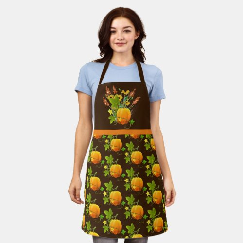 Fall Style Pumpkin on Brown Thanksgiving Day Apron