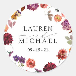 Fall Summer Garden Burnt Orange Flowers Wedding Classic Round Sticker