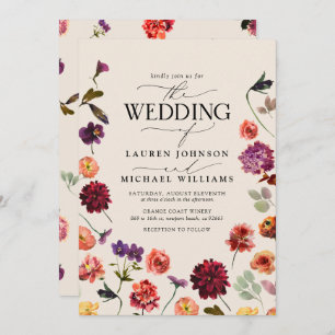 Fall Summer Garden Burnt Orange Flowers Wedding Invitation
