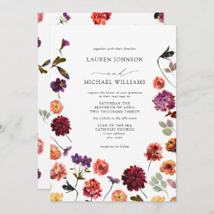 Fall Summer Garden Burnt Orange Flowers Wedding Invitation