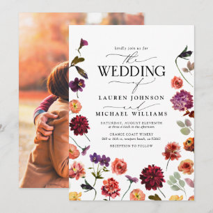 Fall Summer Garden Burnt Orange Photo Wedding Invitation