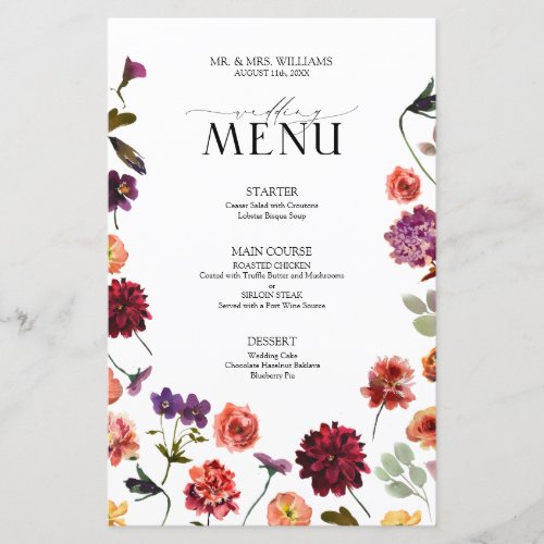 Fall Summer Garden Burnt Orange Wedding Menu