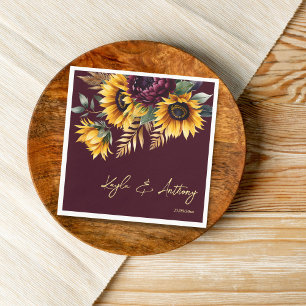 Fall summer wedding burgundy sunflowers template napkins