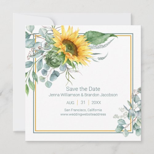 Fall Sunflower and Eucalyptus Save the Date