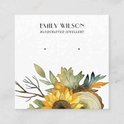 FALL SUNFLOWER AUTUMN WOOD STUD EARRING DISPLAY SQUARE BUSINESS CARD
