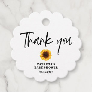 Fall Sunflower Baby Shower Round Scalloped Favor Tags