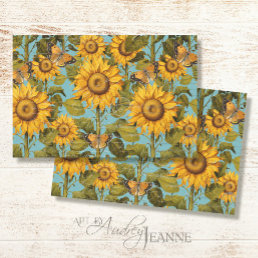 Fall Sunflower Butterfly Blue Ephemera Decoupage Tissue Paper