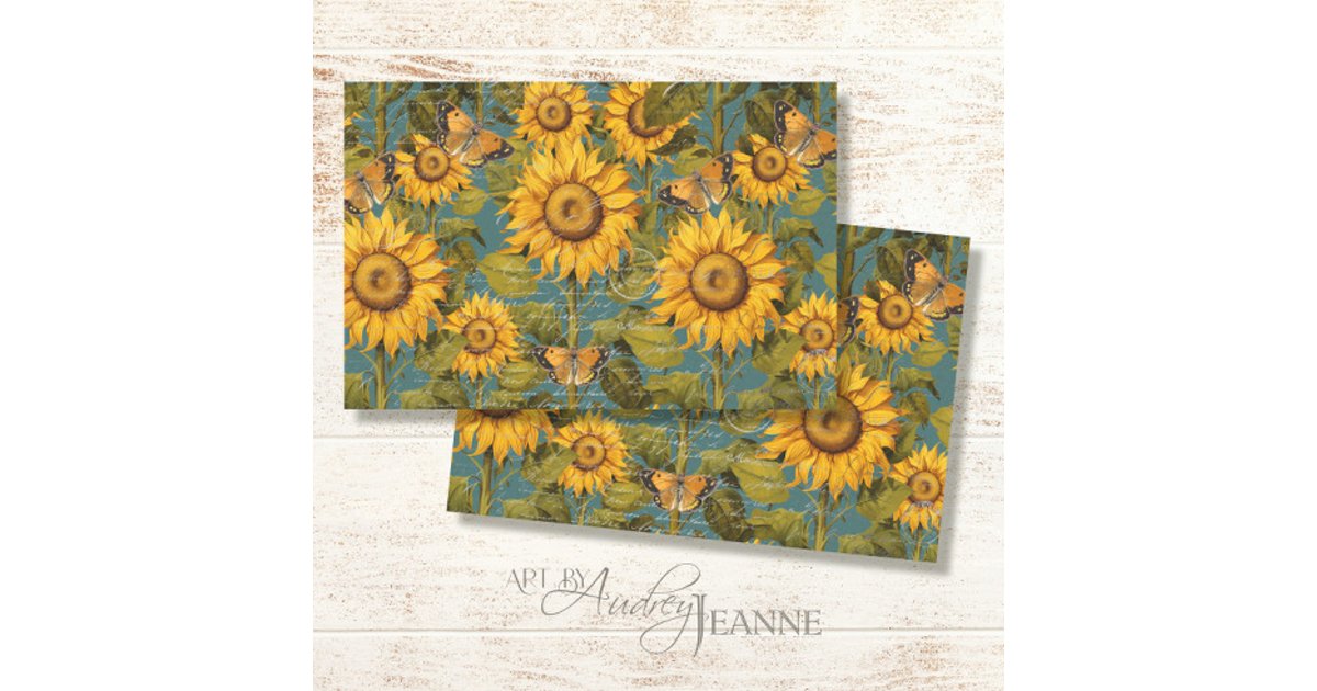Fall Sunflower Butterfly Teal Ephemera Decoupage Tissue Paper | Zazzle
