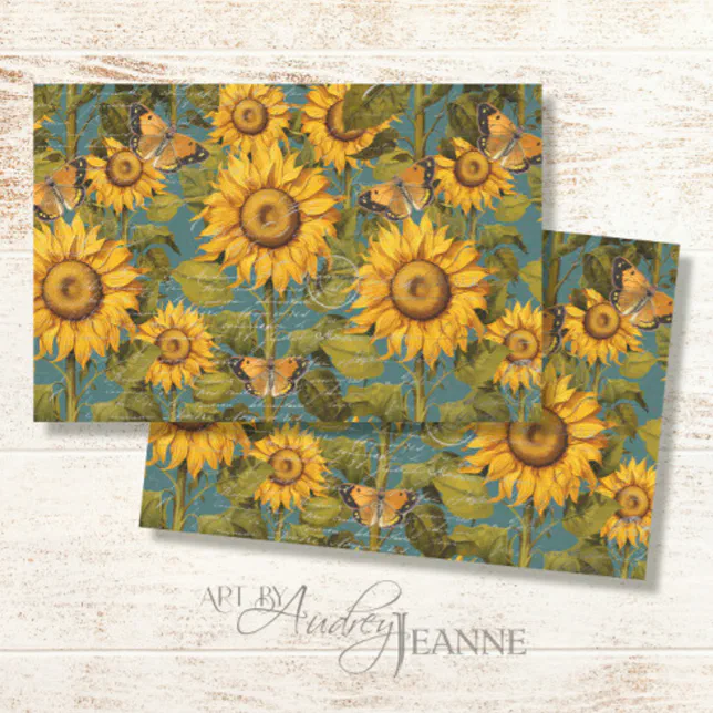 Fall Sunflower Butterfly Teal Ephemera Decoupage Tissue Paper | Zazzle