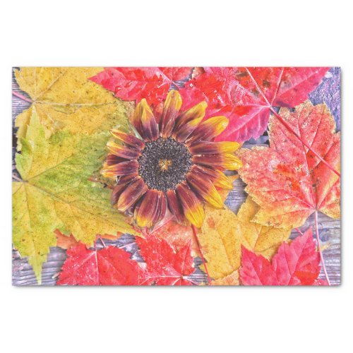 Fall Sunflower Colorful Yellow Red Maple Leaves Tissue Paper