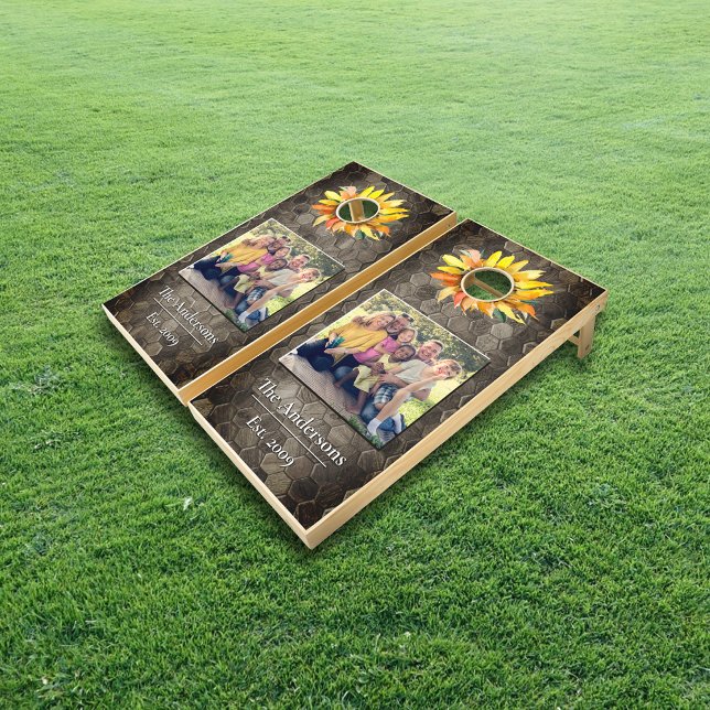 Fall Sunflower Family Photo Monogram  Cornhole Set (Creator Uploaded)