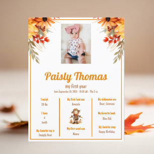 Fall Sunflower Farm 1st Birthday Milestone Poster