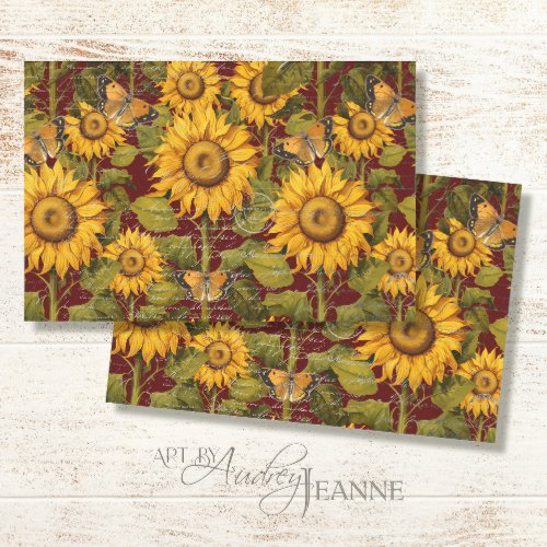 Fall Sunflower Floral Butterfly Ephemera Decoupage Tissue Paper