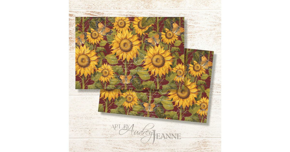 Fall Sunflower Floral Butterfly Ephemera Decoupage Tissue Paper | Zazzle