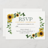 Fall Sunflower Floral Country Barn Wedding RSVP Invitation (Front/Back)