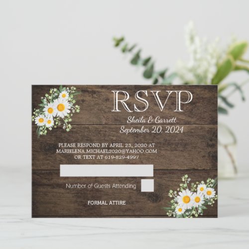 Fall Sunflower Floral Country Barn Wedding RSVP Invitation