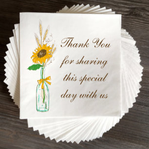 Fall Sunflower Floral Country Wedding Thank You Napkins