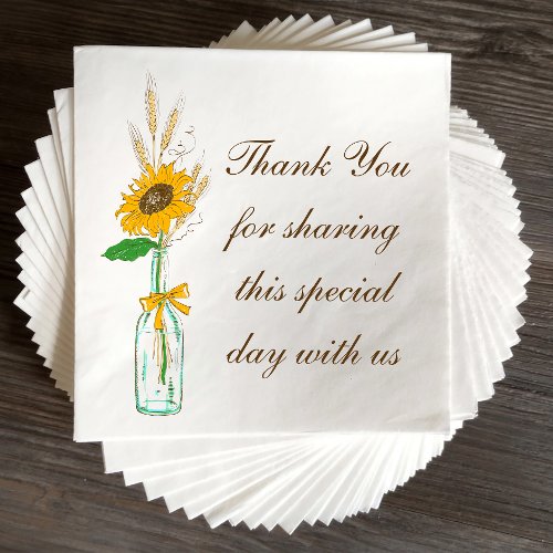 Fall Sunflower Floral Country Wedding Thank You Napkins