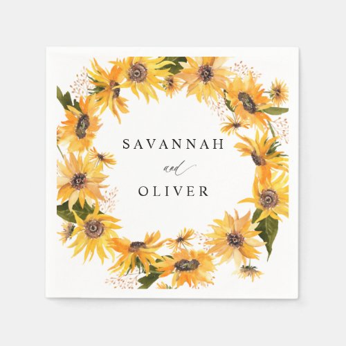 Fall Sunflower Floral Name Napkins 