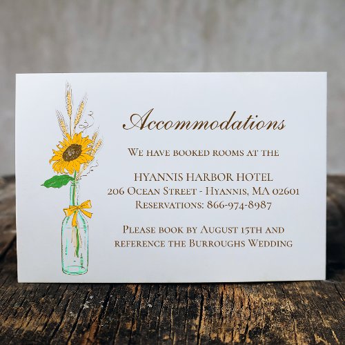 Fall Sunflower Floral Rustic Wedding Accommodation Enclosure Card