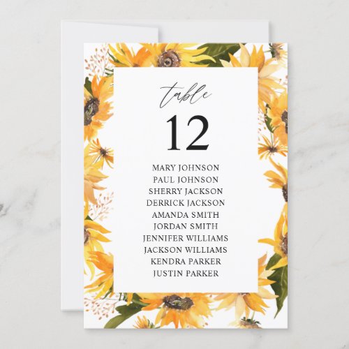 Fall Sunflower Floral Table Number Seating Chart