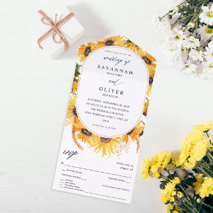 Fall Sunflower Floral Wedding All In One Invitation