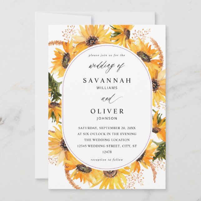 Fall Sunflower Floral Wedding Invitation (Front)
