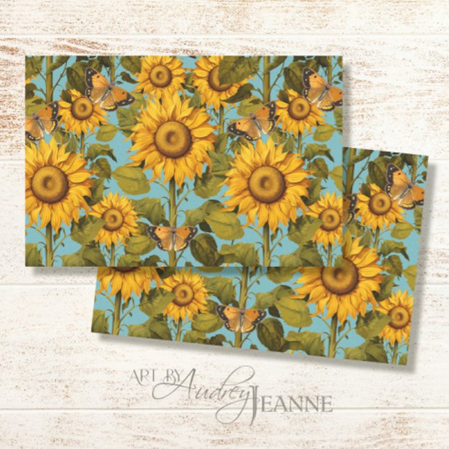 Fall Sunflower Flower Butterfly Blue Decoupage Tissue Paper (Creator Uploaded)