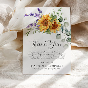 Fall Sunflower, Lavender & Eucalyptus Sympathy Thank You Card