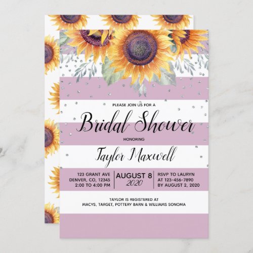 Fall sunflower mauve purple rustic bridal shower invitation