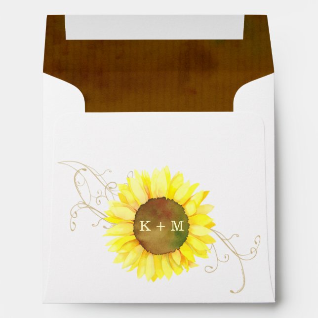 Fall Sunflower Monogram Wedding Envelope (Back (Bottom))