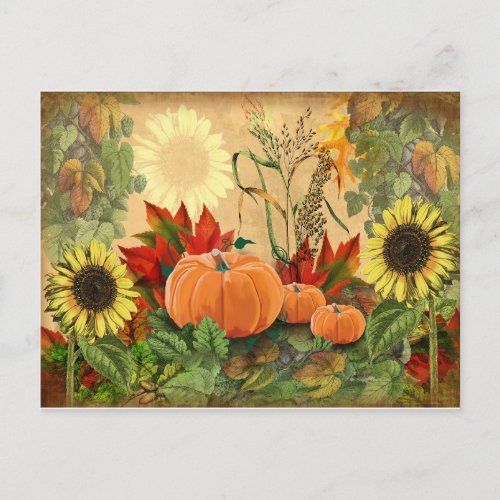 Fall Sunflower Pumpkin Autumn Postcard