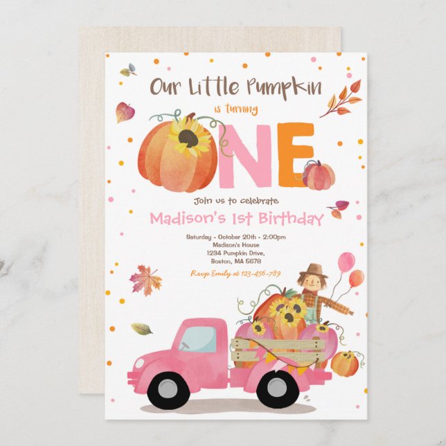 Fall Sunflower Pumpkin Birthday Pumpkin Patch Invitation (Front/Back)