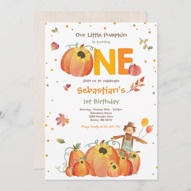 Fall Sunflower Pumpkin Birthday Pumpkin Patch Invitation (Front/Back)
