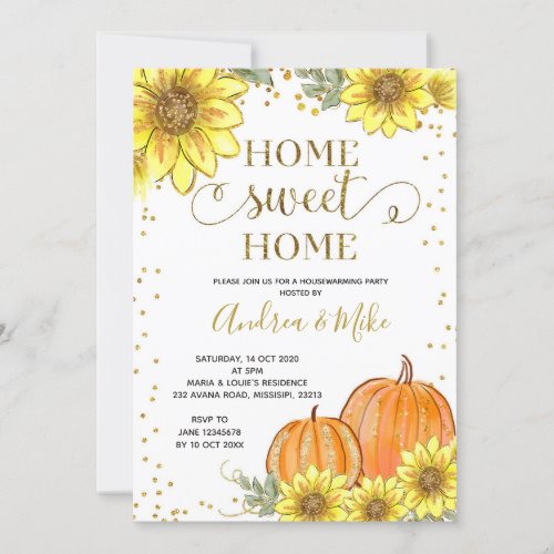Fall Sunflower Pumpkin Housewarming Party Invitation