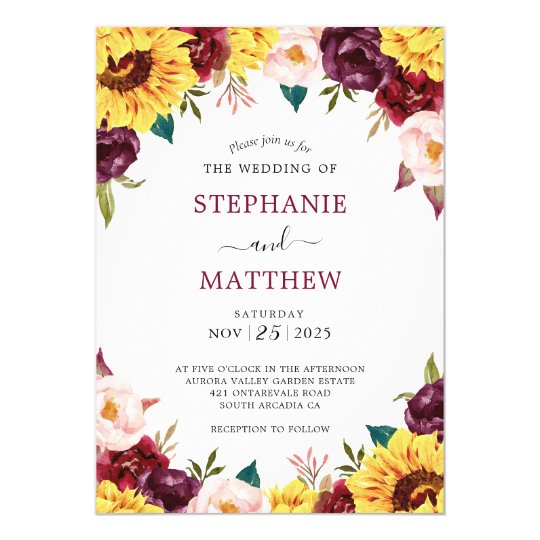 Fall Sunflower Red Roses Floral Wedding Invitation | Zazzle.com