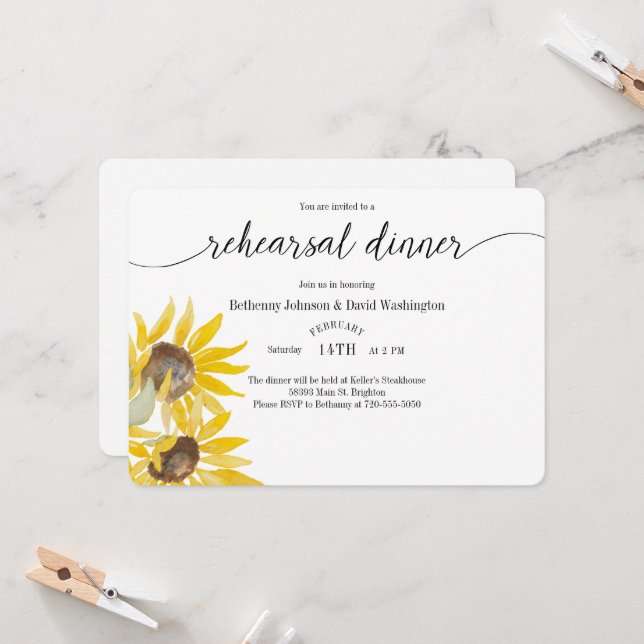 Fall Sunflower Rehearsal Dinner Invitation (Front/Back In Situ)